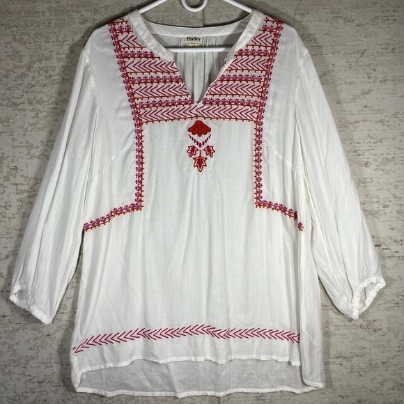 Hatley Tops - HATLEY Ivory Embroidered Tunic Top Size Large Modal Blend